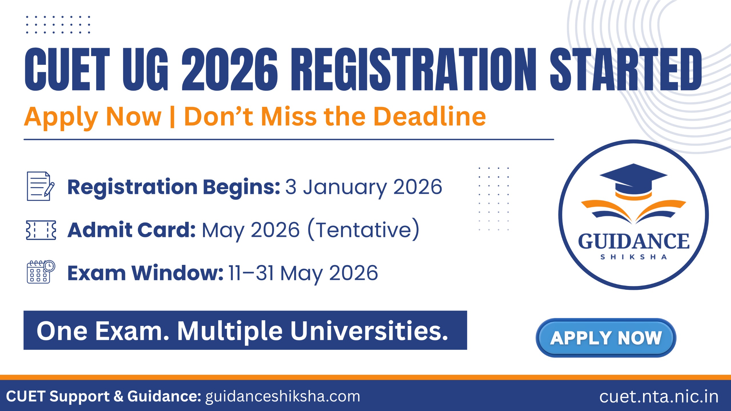 CUET UG 2026 Registration Starts, Apply at cuet.nta.nic.in